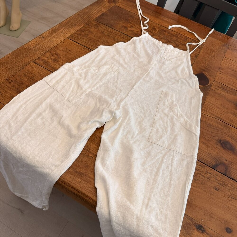 STILLWATER Linen Blend Creme Colored Spaghetti Strap Ankle Length BIBS